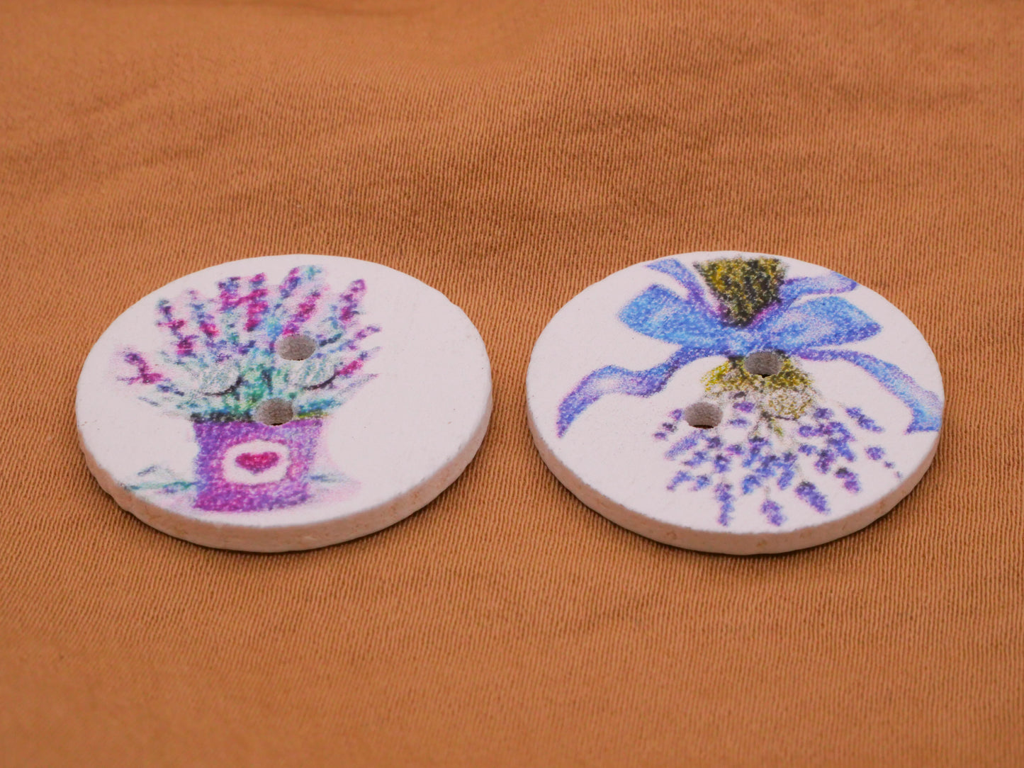 Lavender Flower Potted Dried Wood Sew-Thru Set of Two Buttons 25mm