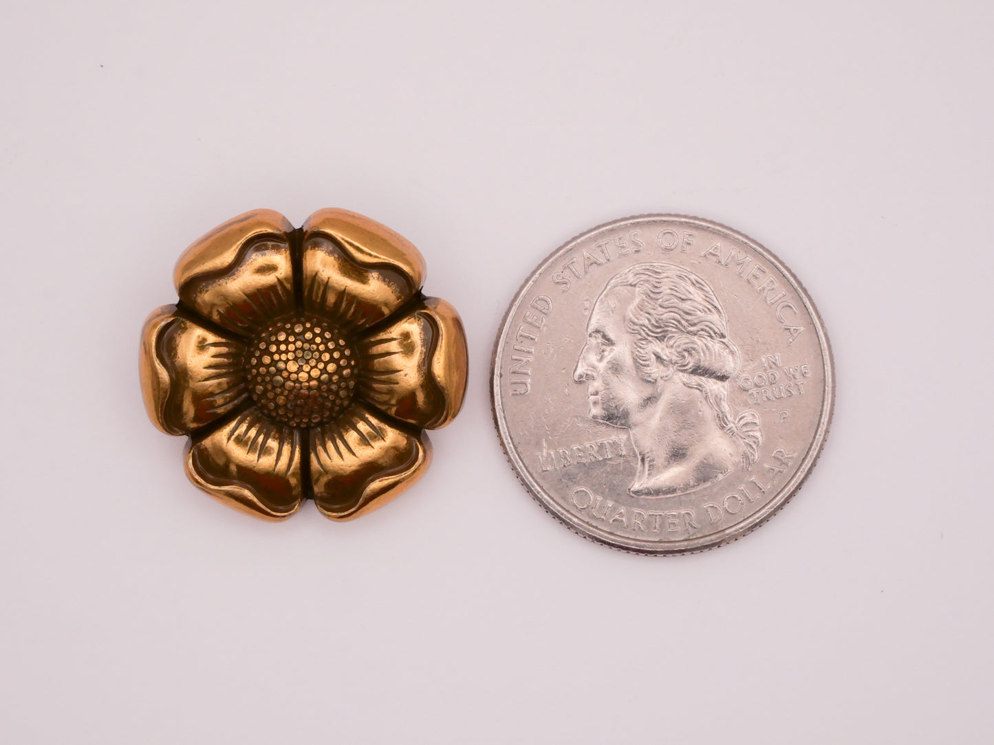 Flower Blossom Six Petal Gold Brass Metal Button 23mm