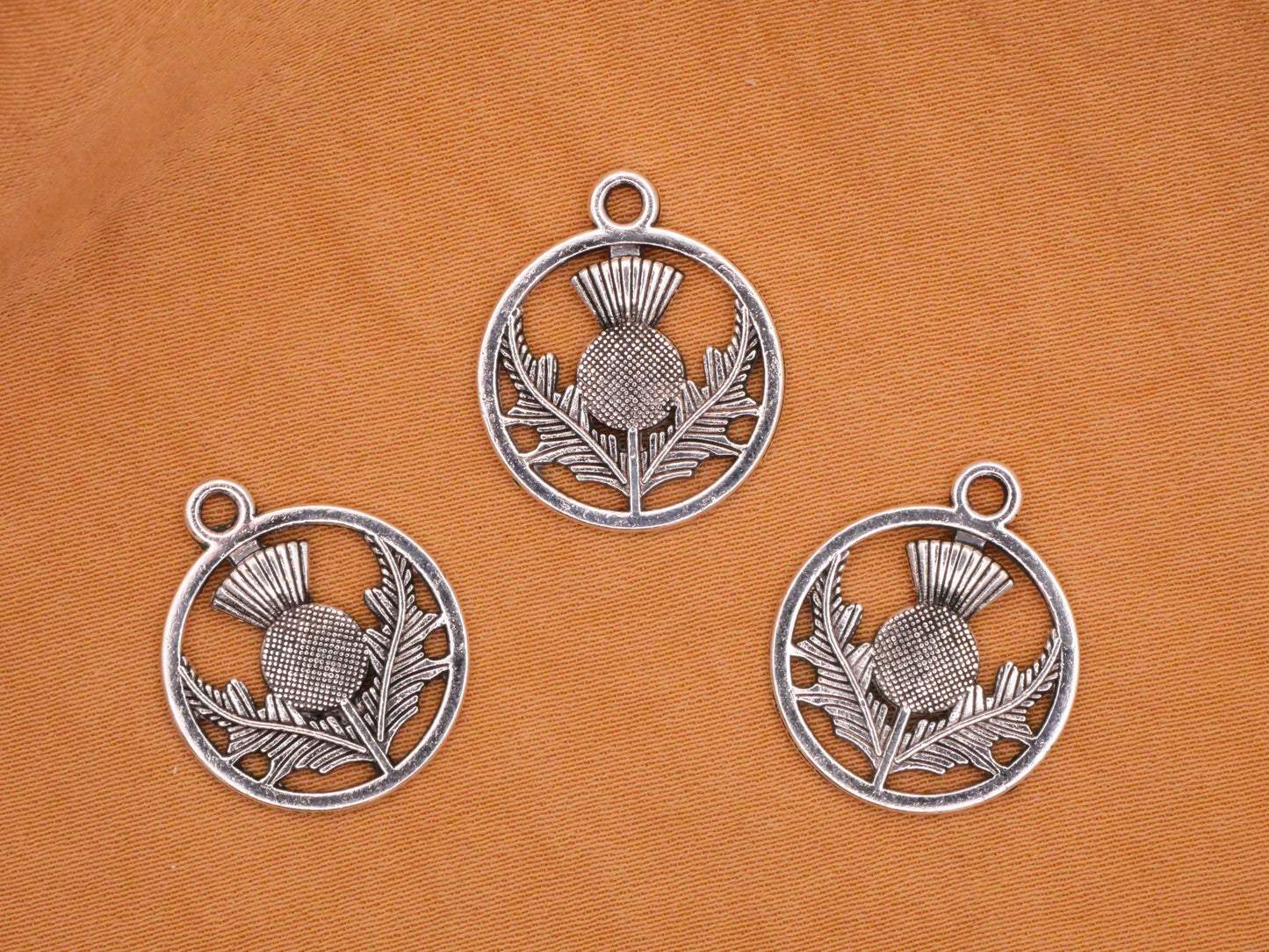 Thistle Charm Double-Sided Antiqued Silver Metal Set of Five 16x19mm