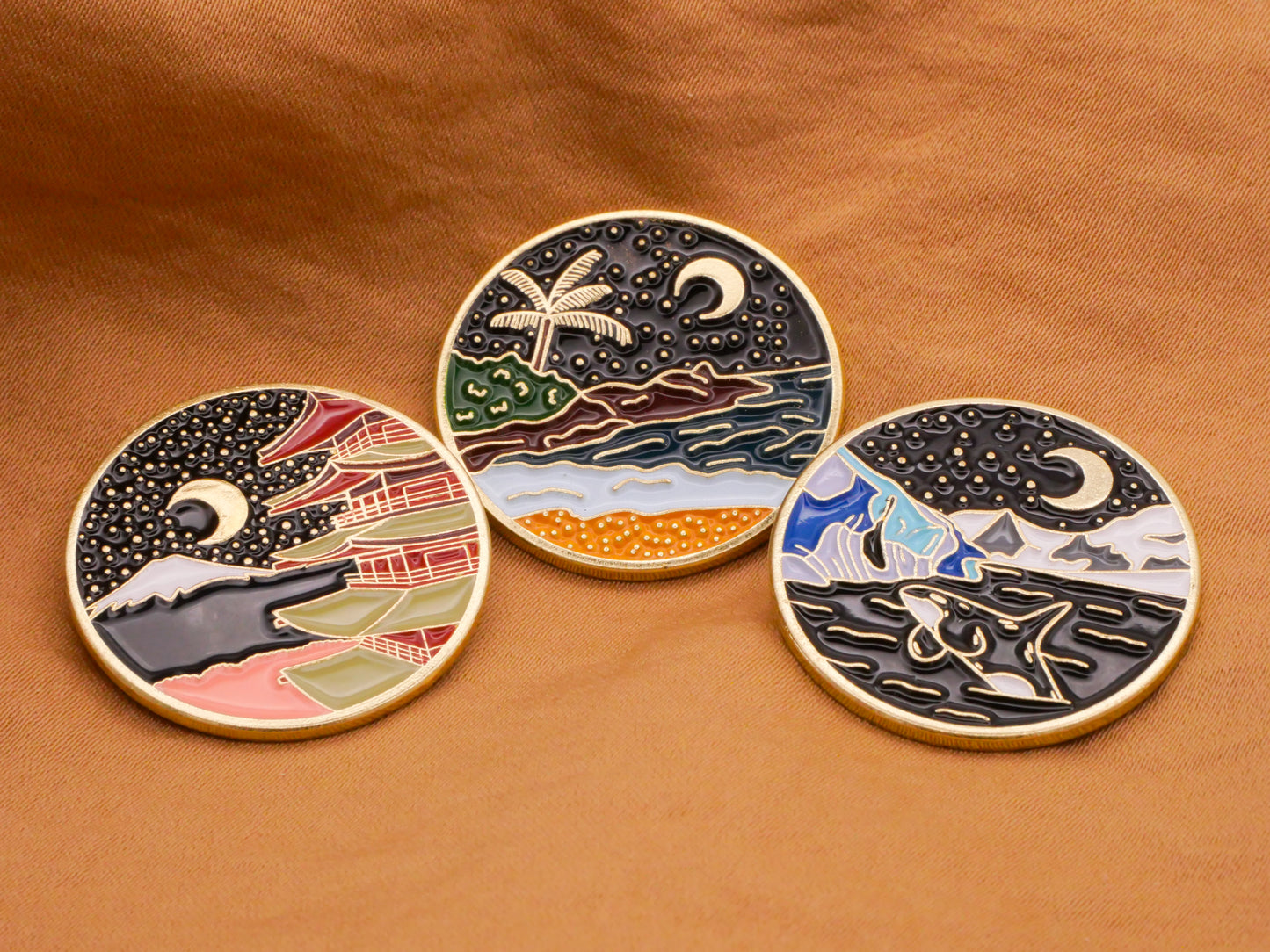 Travel Landscape Moon Enamel Gold Metal Button Various 26mm