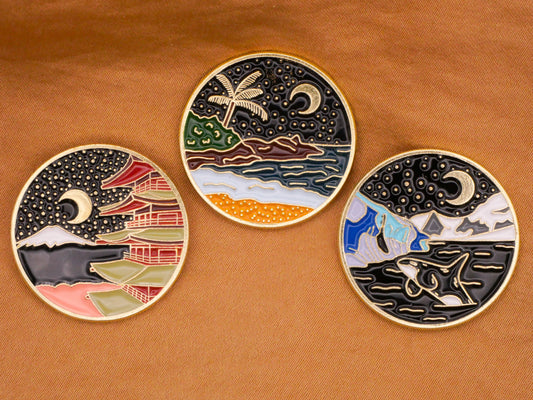 Travel Landscape Moon Enamel Gold Metal Button Various 26mm