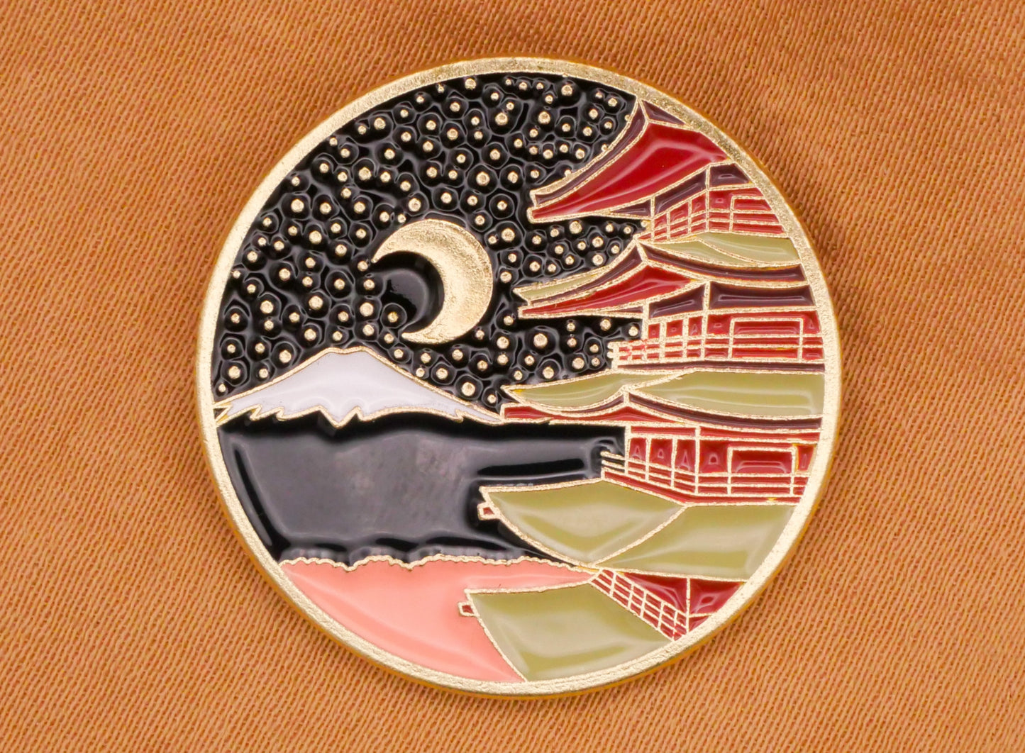 Travel Landscape Moon Enamel Gold Metal Button Various 26mm