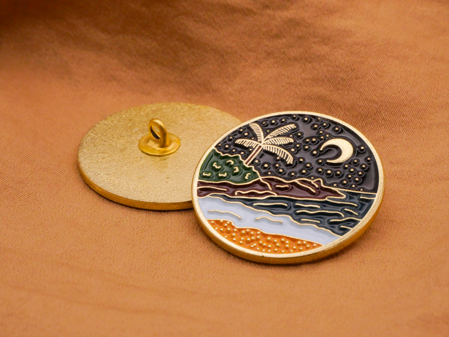 Travel Landscape Moon Enamel Gold Metal Button Various 26mm