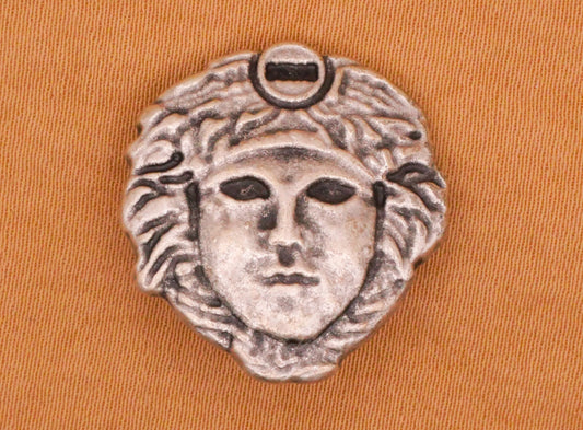 Shaman Head Portrait Antiqued Silver Metal Button 21x23mm