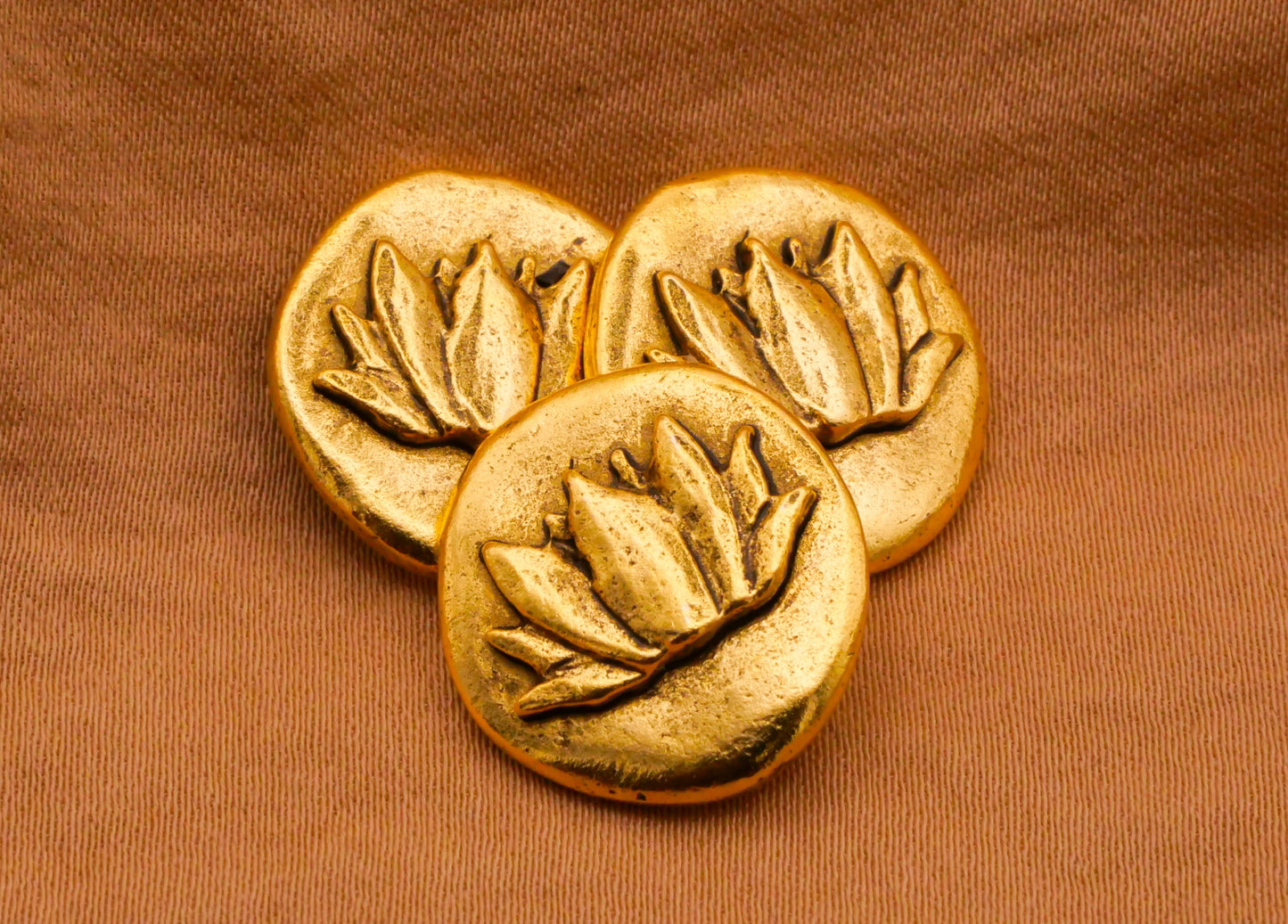 Lotus Flower Shiny Gold Metal Button 17x18mm