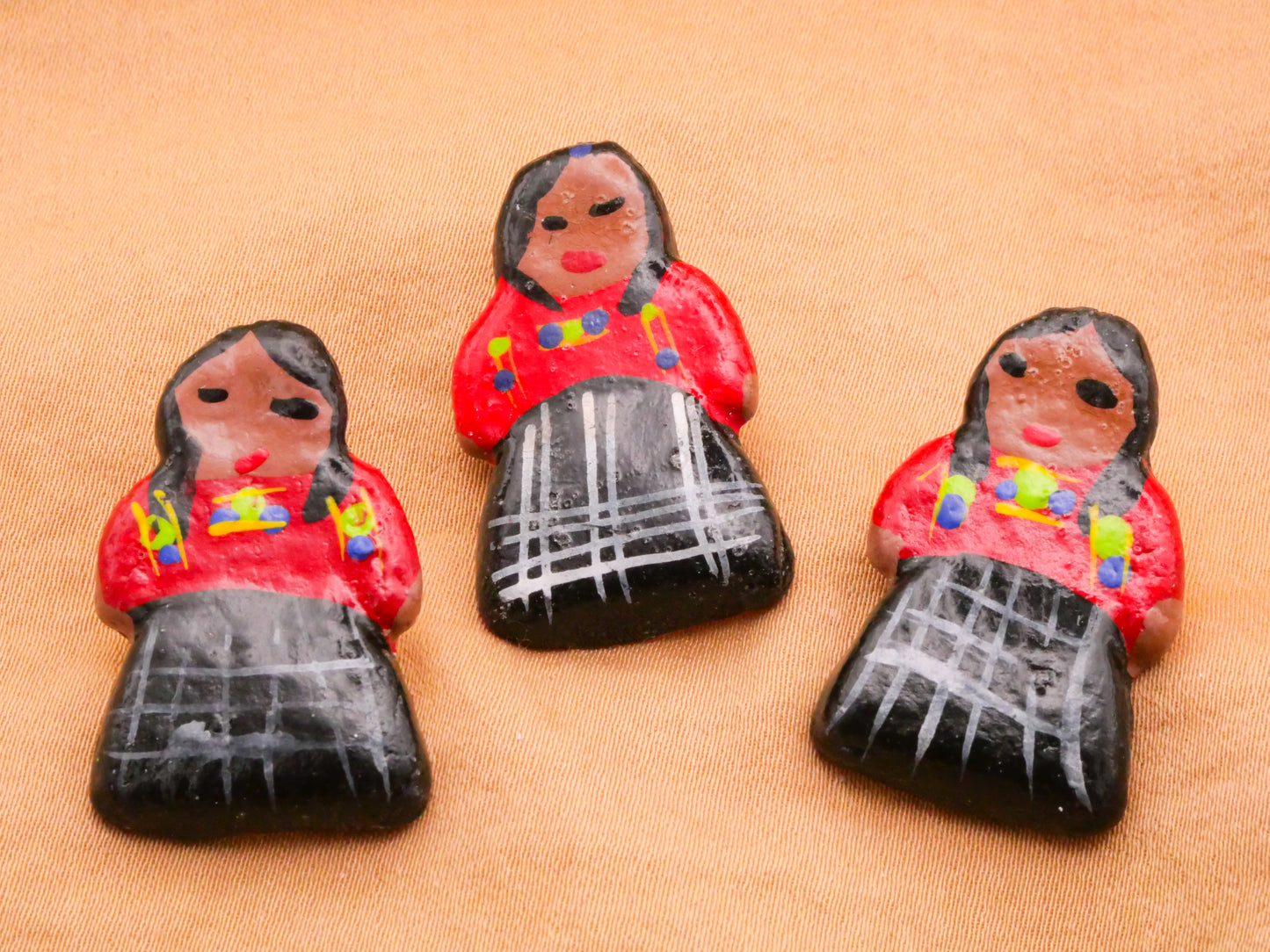 South American Woman Hand-Painted Stoneware Button Various 18x29mm