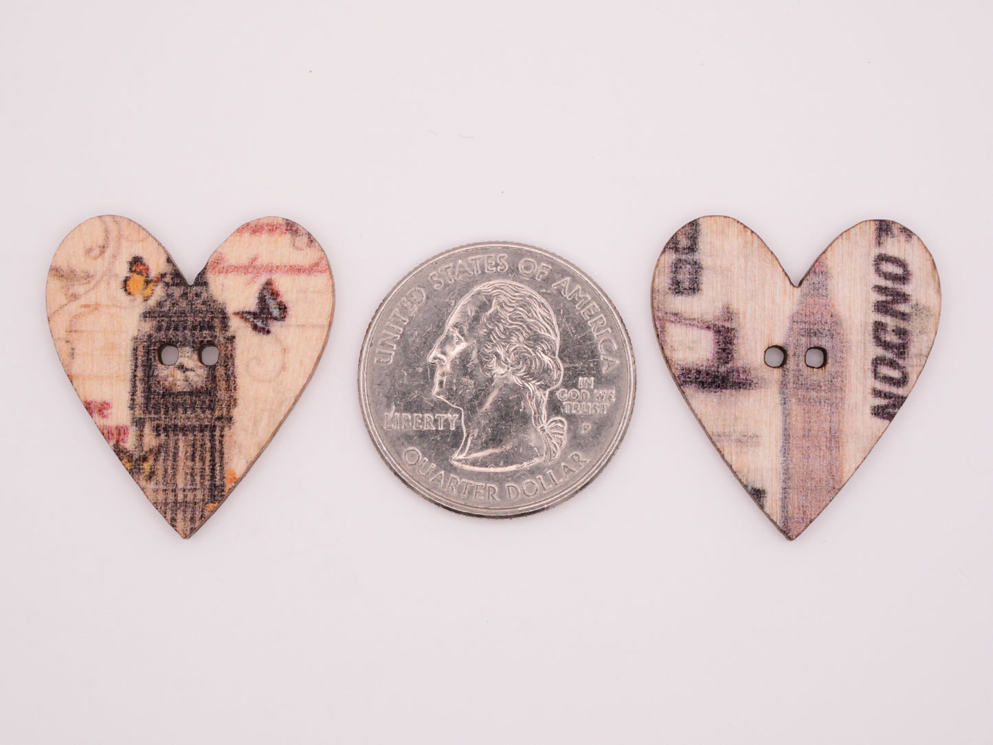 London Big Ben Heart Wood Button Various 25x28mm