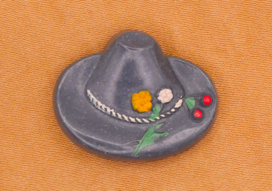 Hat Tyrolean Alpine Blue Grey Flower Cherries Vintage Italian Plastic Button 19x24mm