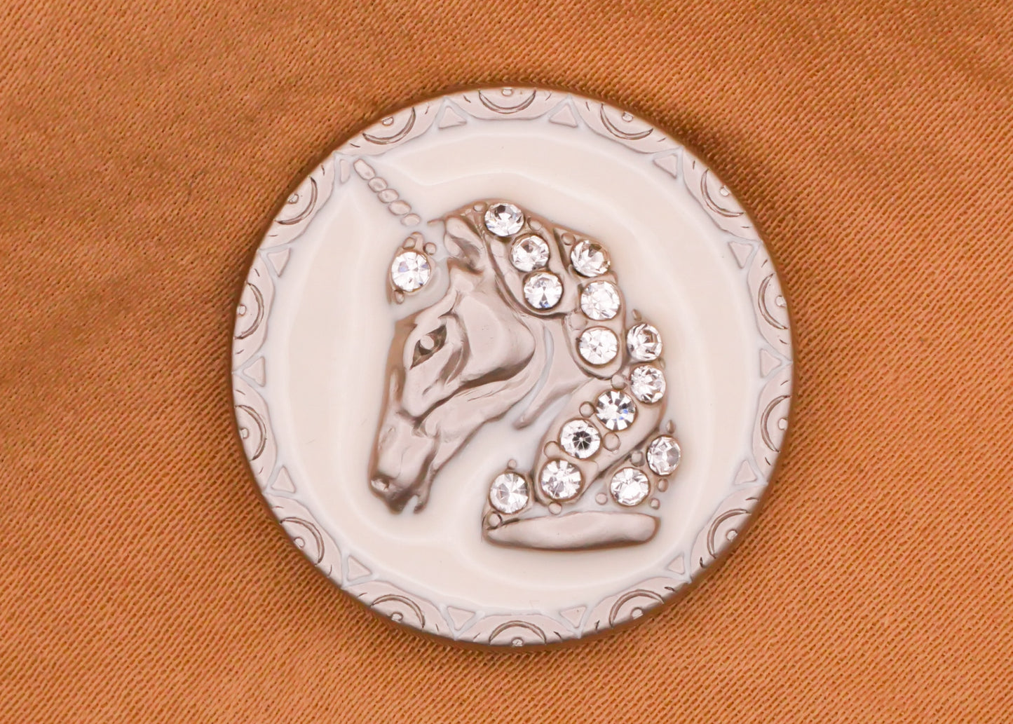 Unicorn Mythical Creature Rhinestone White Enamel Silver Metal Button 25mm