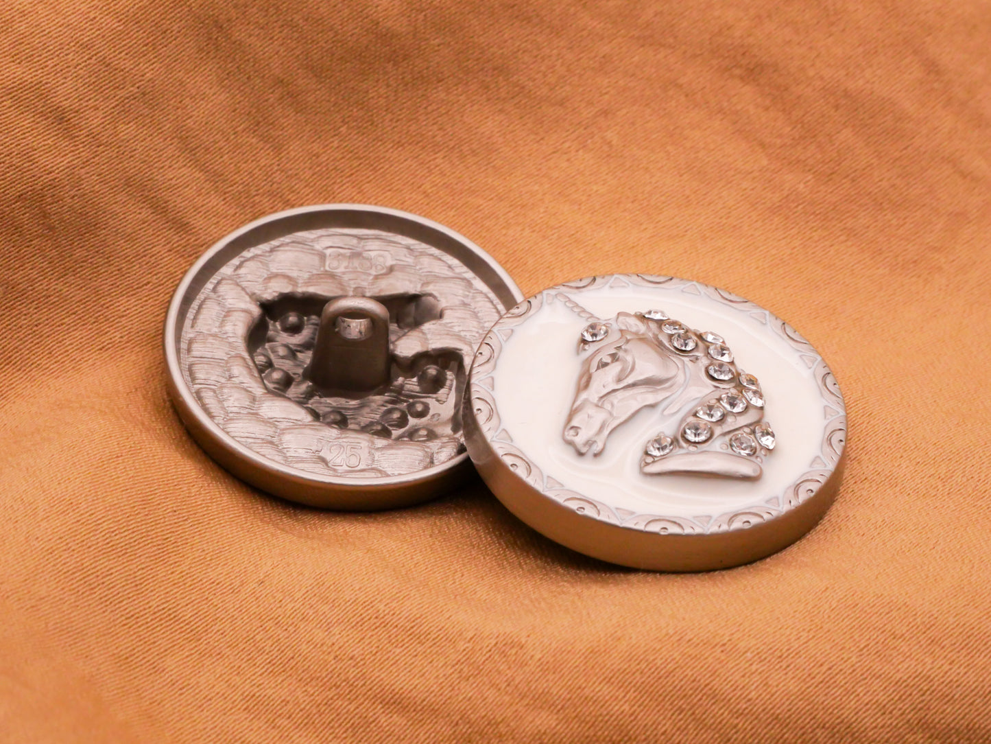 Unicorn Mythical Creature Rhinestone White Enamel Silver Metal Button 25mm