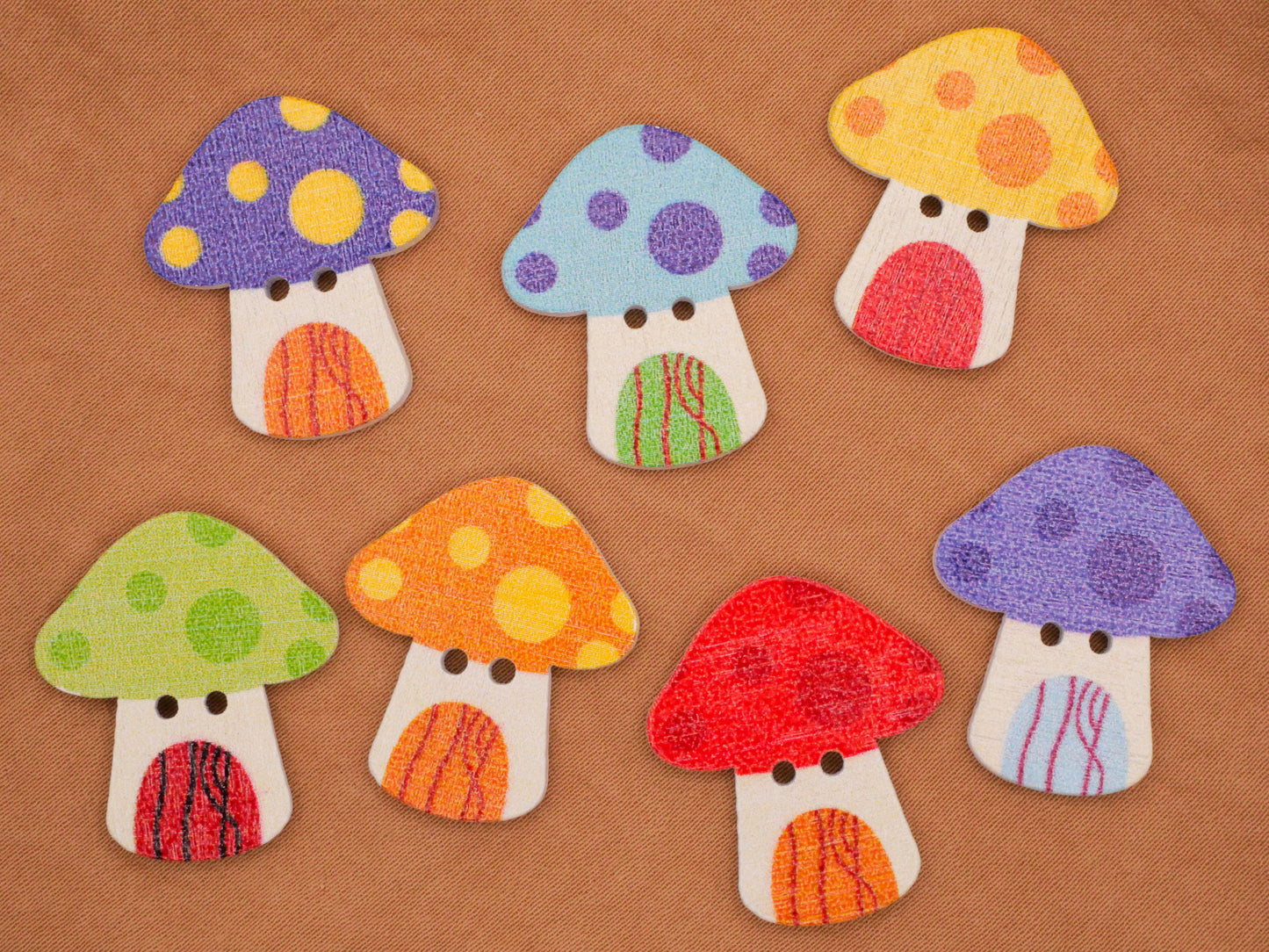 Mushroom Fairy House Colorful Wood Assorted Set of Four Buttons 21x25mm