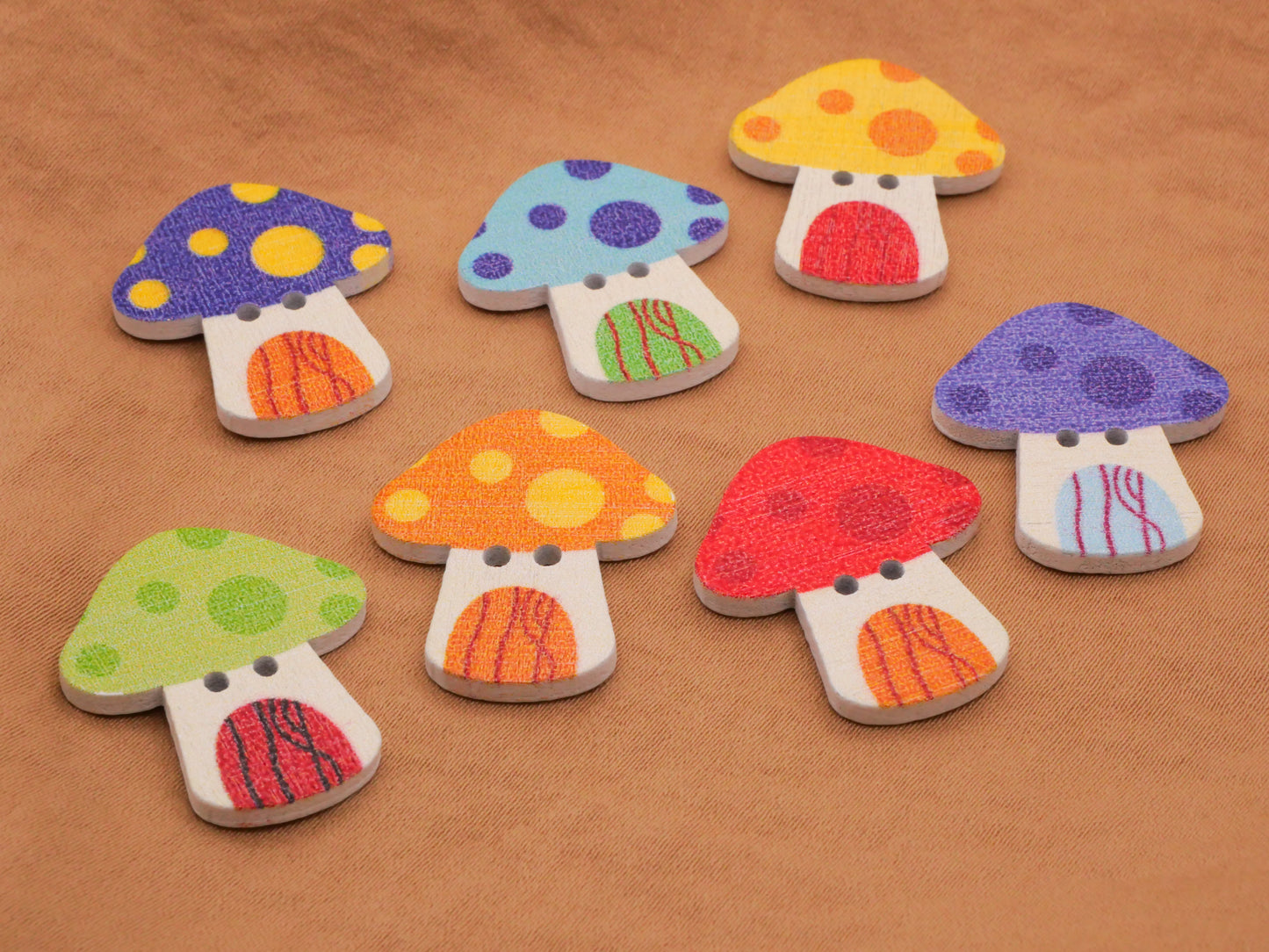 Mushroom Fairy House Colorful Wood Assorted Set of Four Buttons 21x25mm