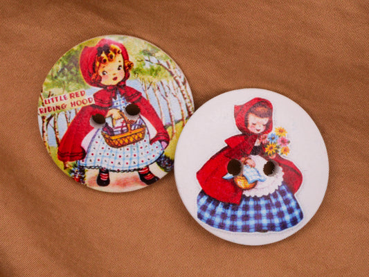 Little Red Riding Hood Wood Storybook Button Various 29mm