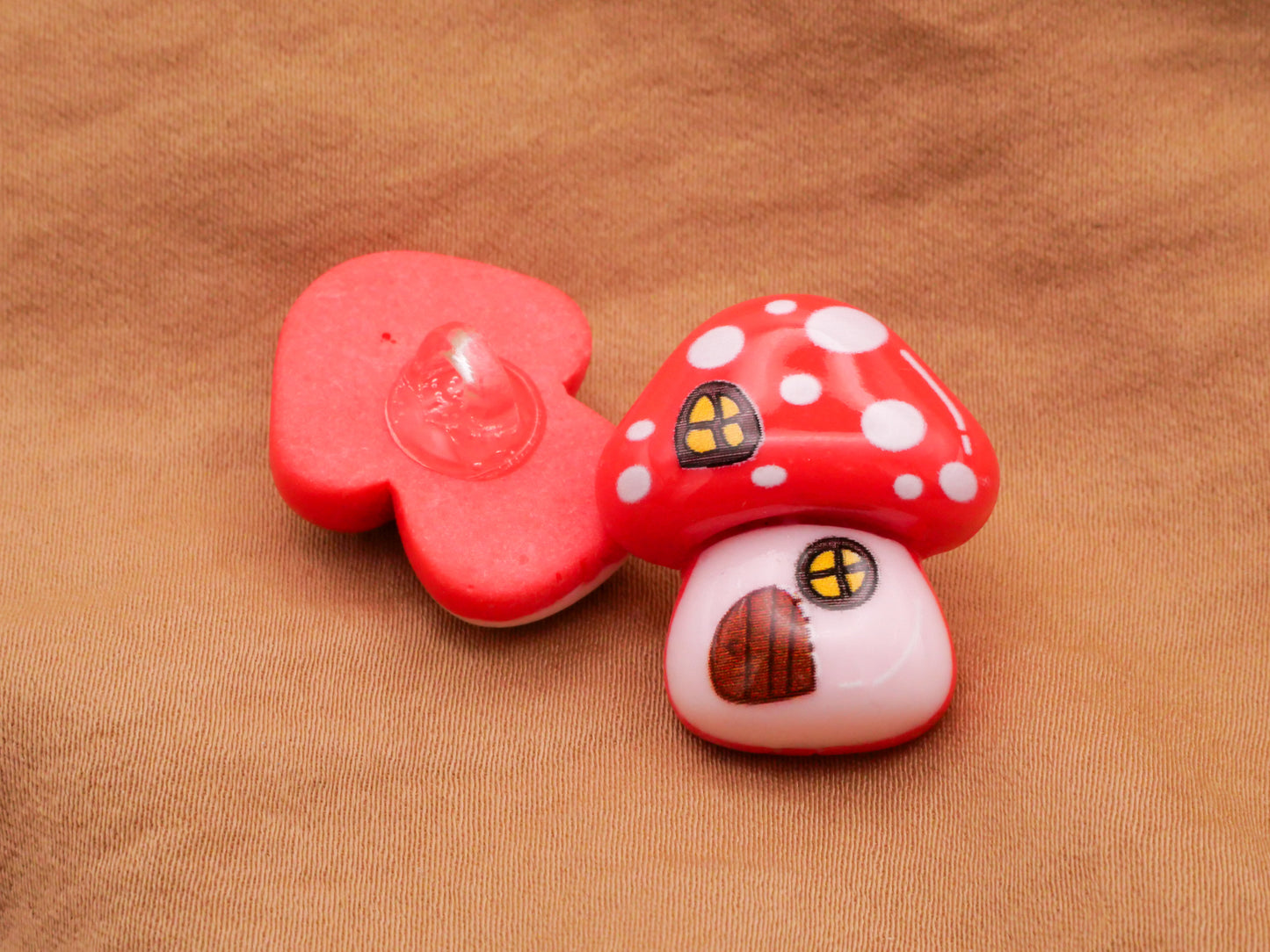 Mushroom Fairy House Red Kids Plastic Button 20x23mm