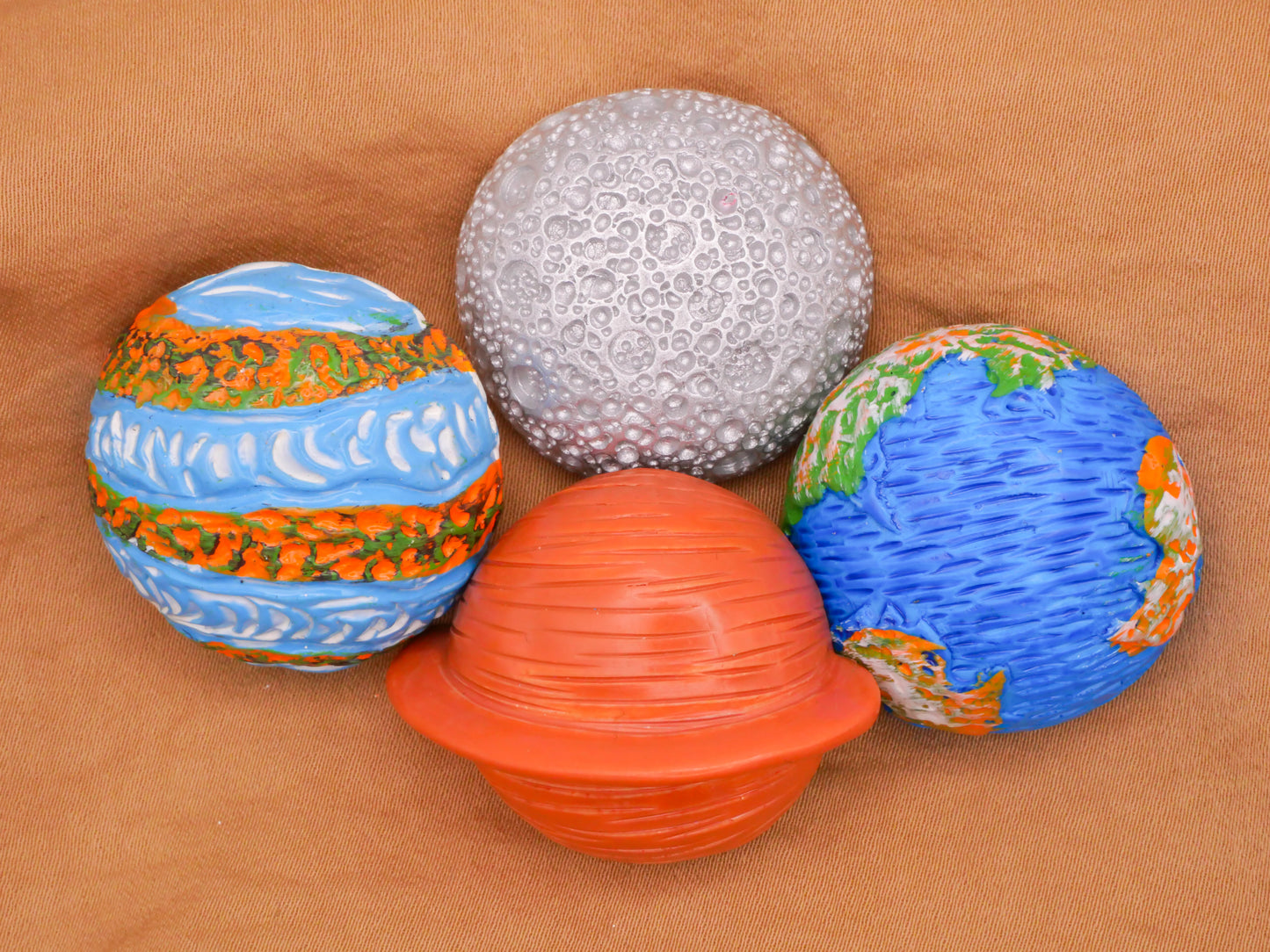 Planets Earth Moon Painted Textured Plastic Set of Four Buttons 30mm