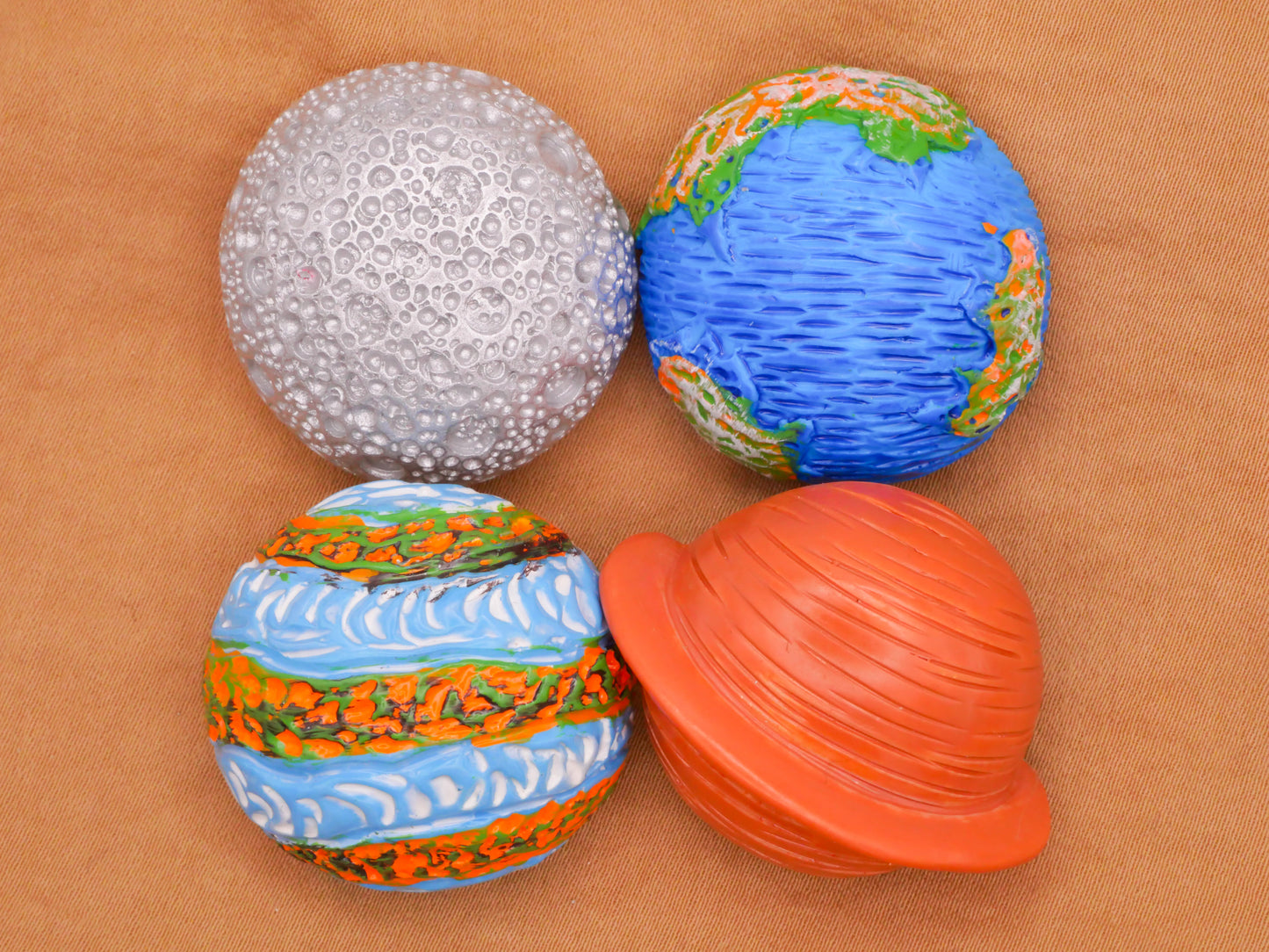 Planets Earth Moon Painted Textured Plastic Set of Four Buttons 30mm