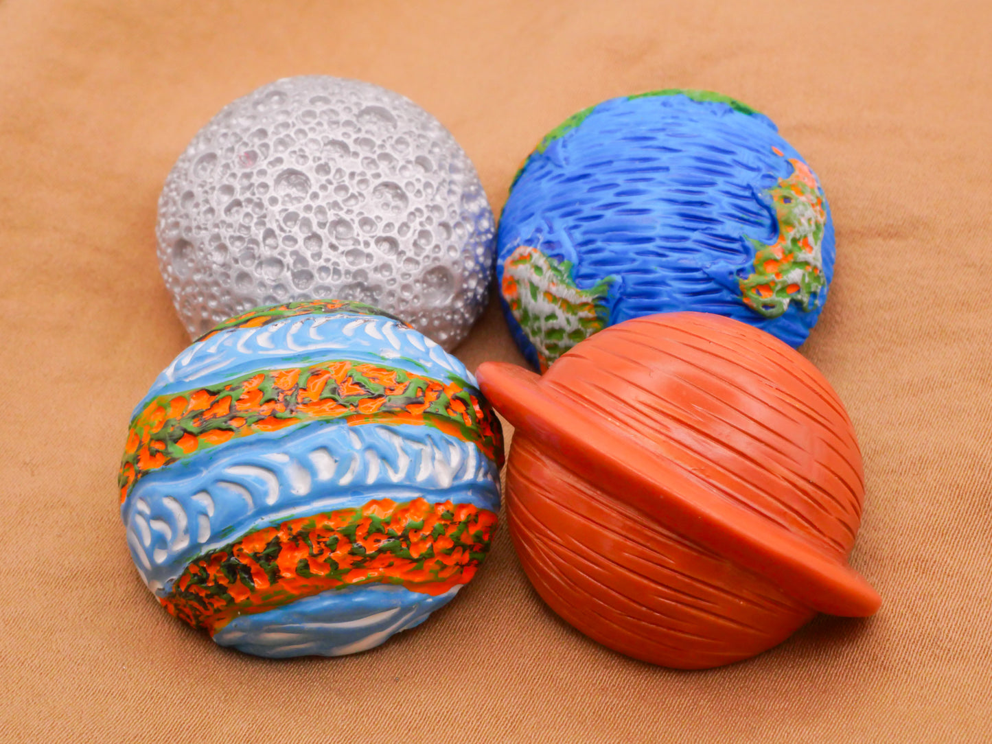 Planets Earth Moon Painted Textured Plastic Set of Four Buttons 30mm