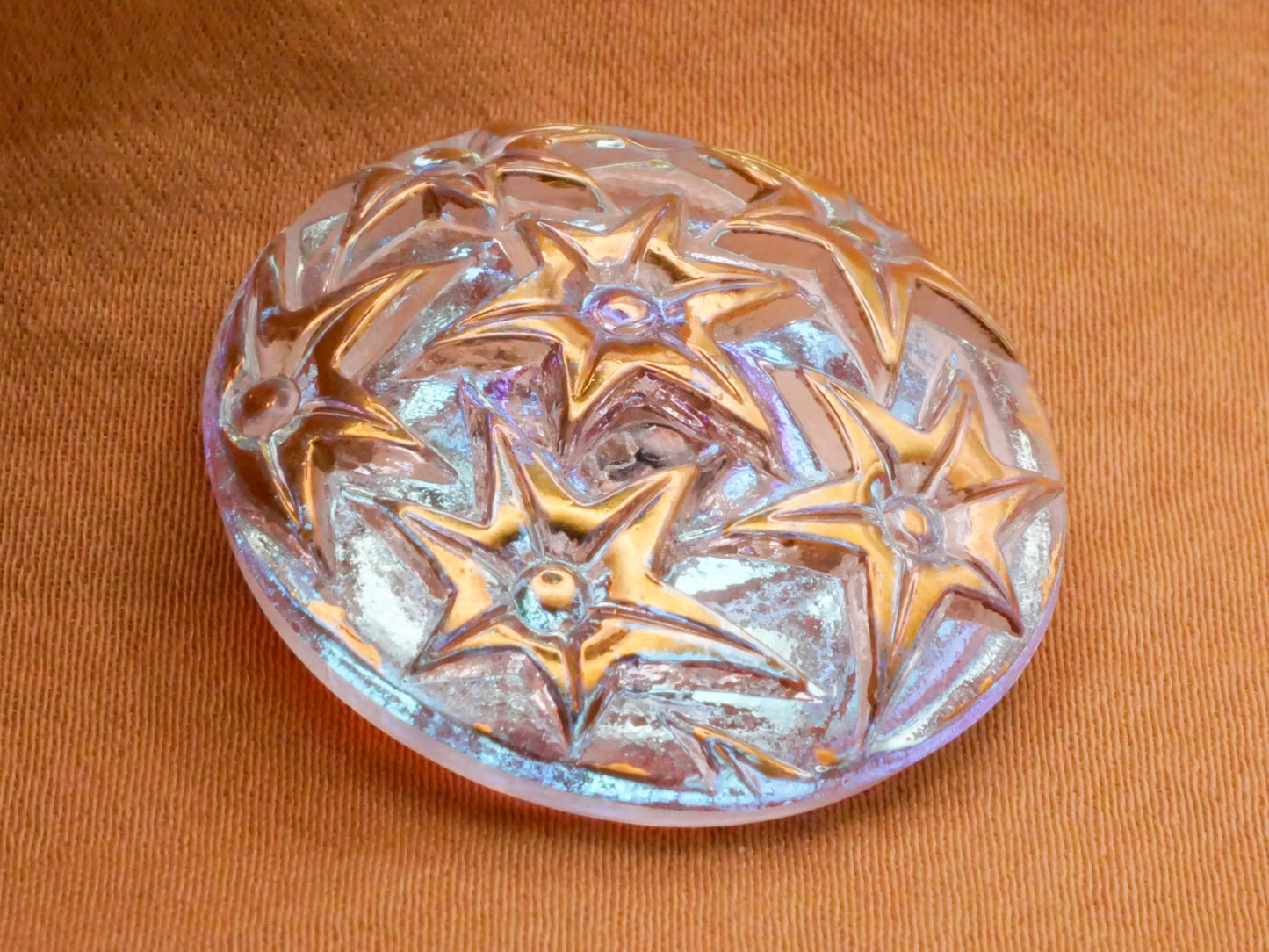 Starburst Stars Czech Glass Iridescent Purple Blue Pink Gold Button 27mm