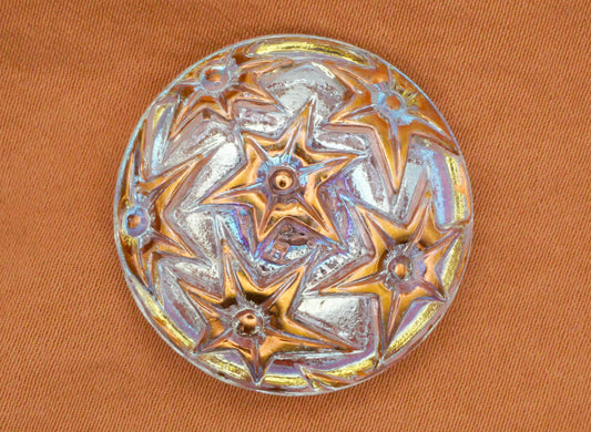 Starburst Stars Czech Glass Iridescent Purple Blue Pink Gold Button 27mm