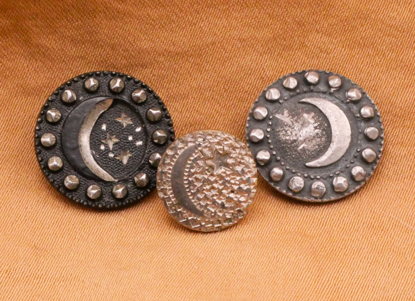 Crescent Moon Steel Cut Bright Cut Victorian Button Various 11-15mm