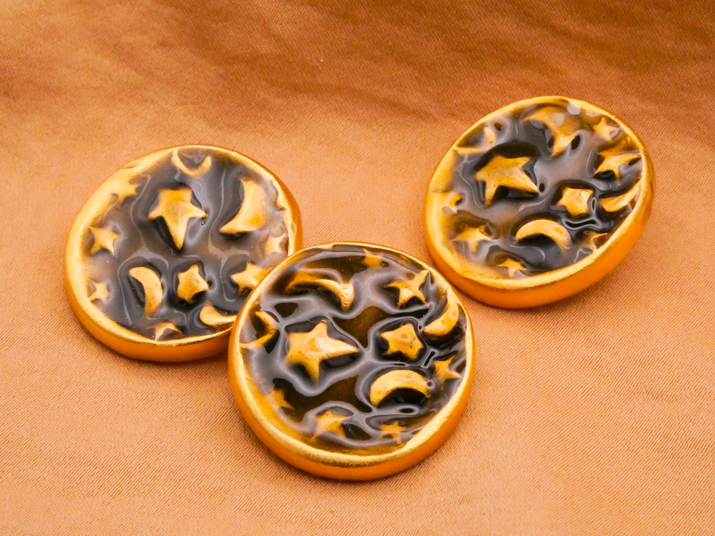 Crescent Moon Star Enamel Brass Metal Button 25x26mm