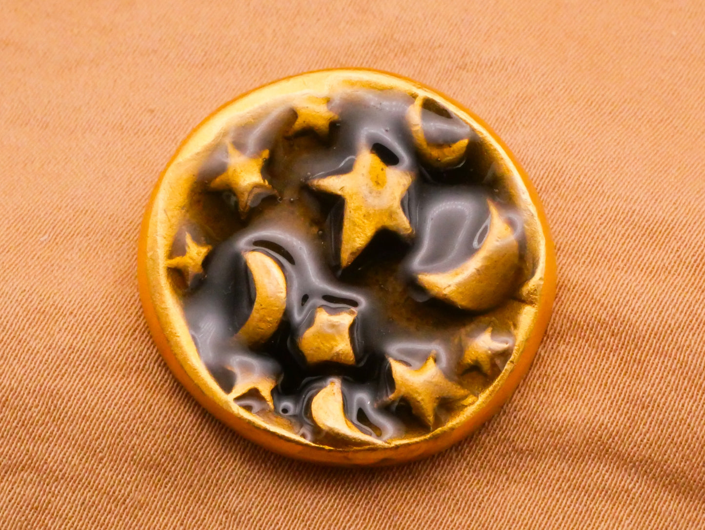 Crescent Moon Star Enamel Brass Metal Button 25x26mm