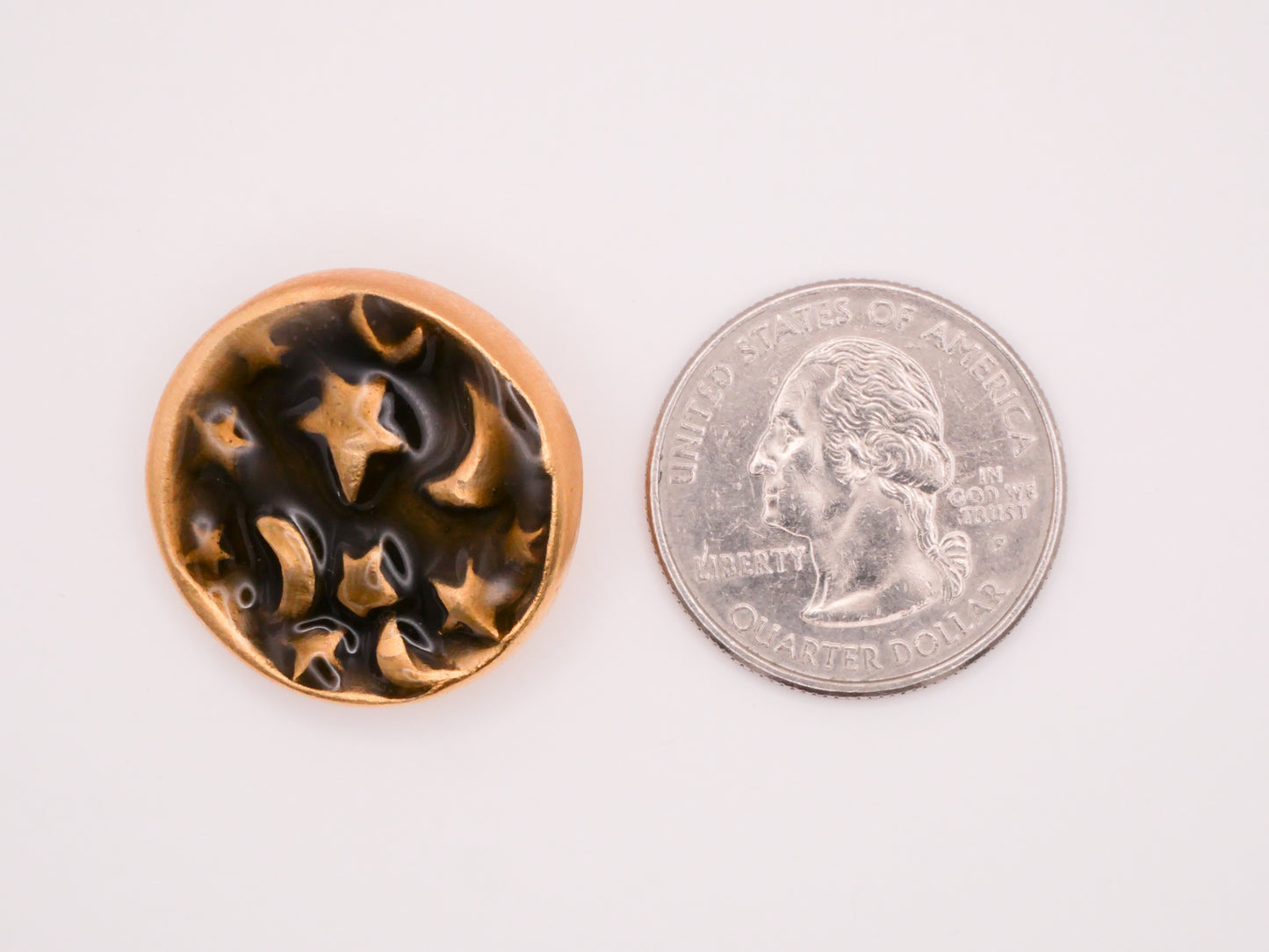 Crescent Moon Star Enamel Brass Metal Button 25x26mm