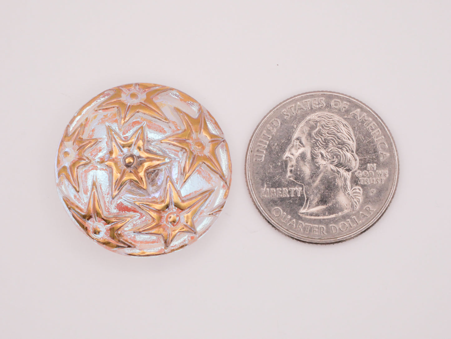 Starburst Stars Czech Glass Iridescent Purple Blue Pink Gold Button 27mm