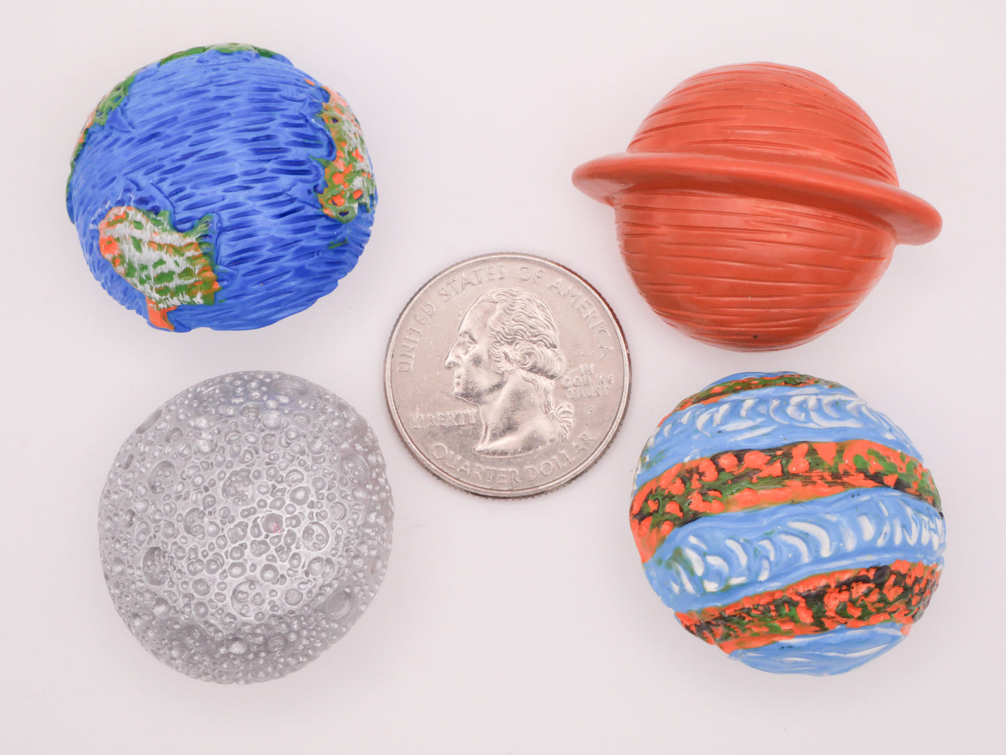 Planets Earth Moon Painted Textured Plastic Set of Four Buttons 30mm