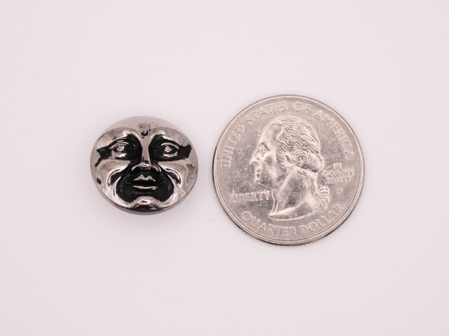 Man on the Moon Czech Silver Black Glass Button 17mm