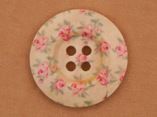 Dainty Pink Rose Wallpaper Pattern Wood Set of Two Buttons 25mm