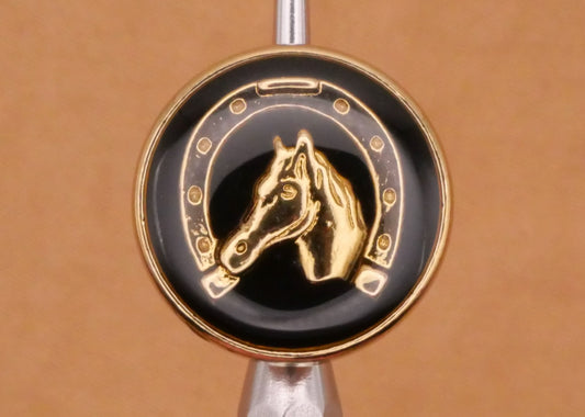 Horse Horseshoe Black Enamel Gold Metal Button 15mm