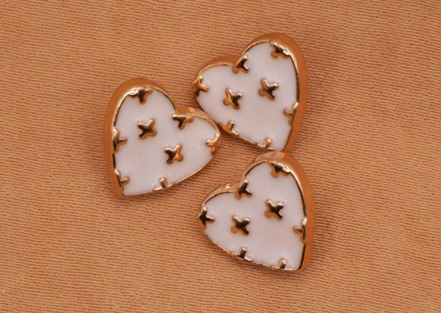 Heart Enamel Pink Green White Black Gold Metal Small Set of Three Buttons Various 10x11mm