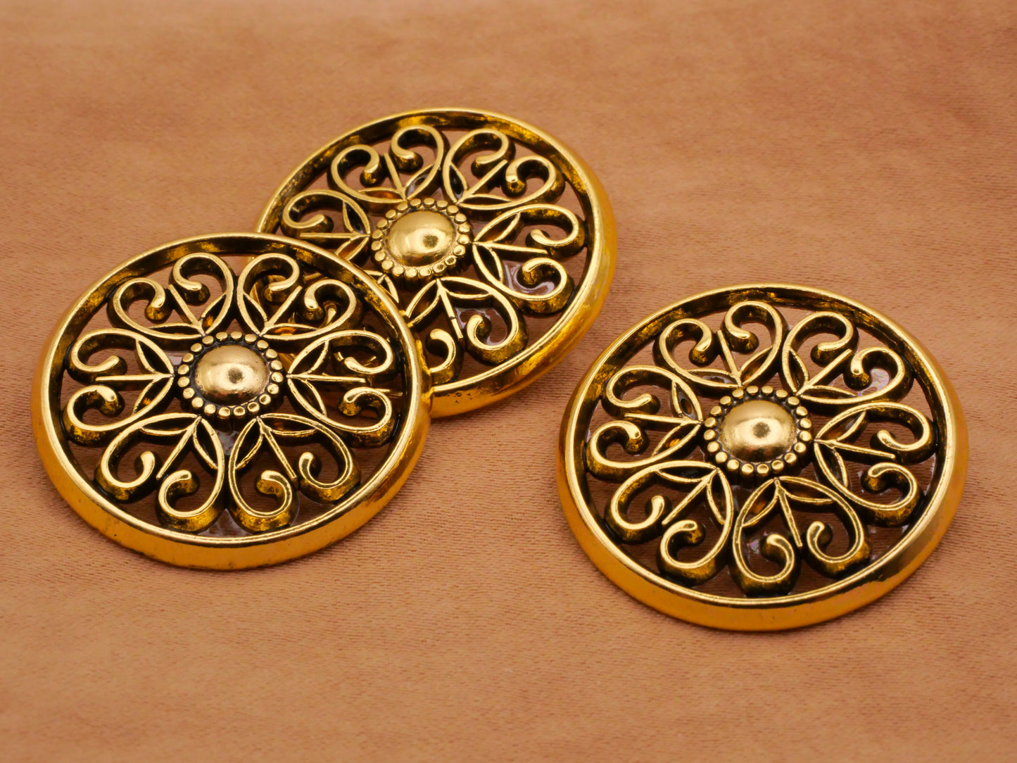 Heart Filigree Flower Gold Brass Metal Button 28mm