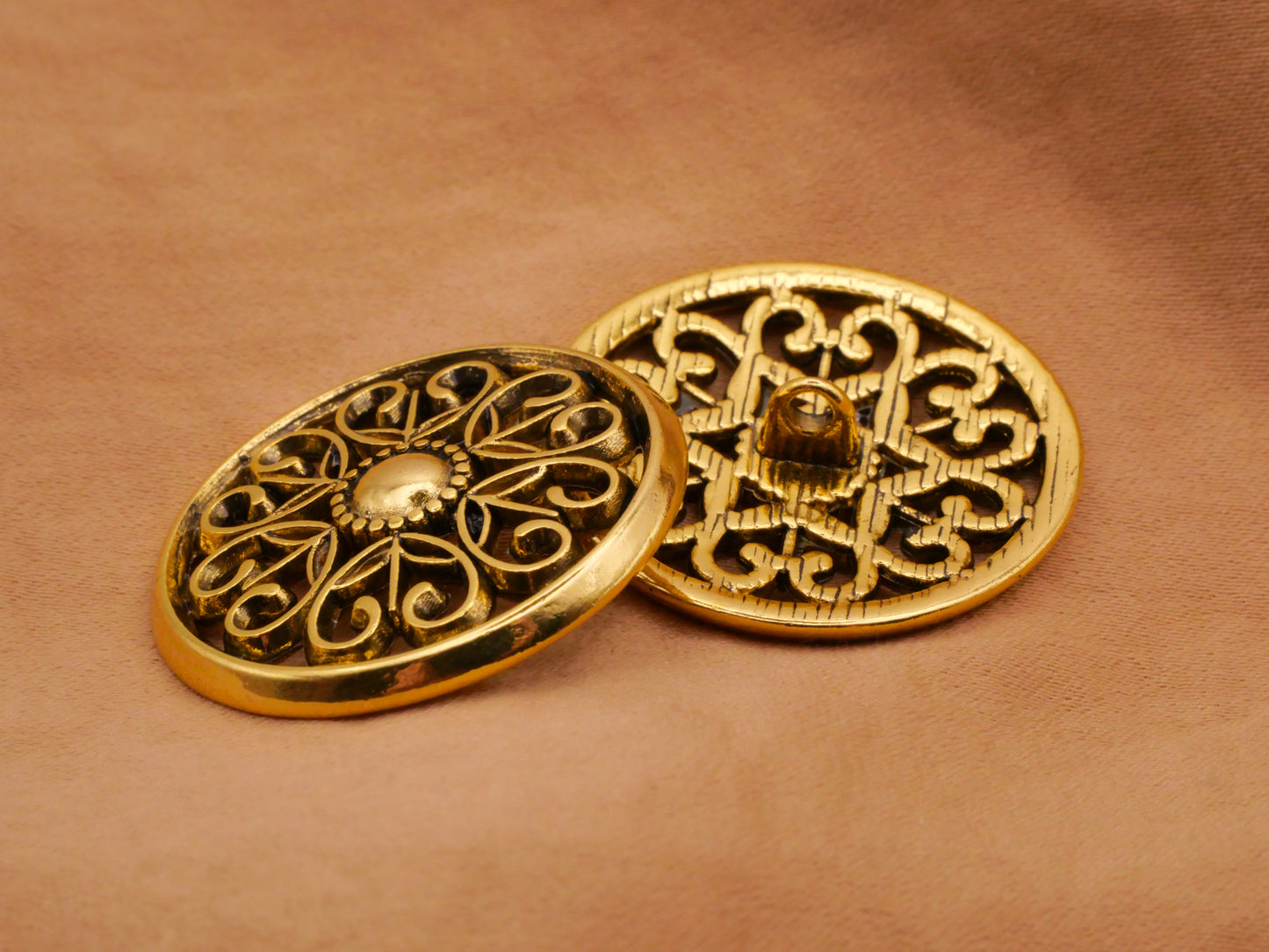 Heart Filigree Flower Gold Brass Metal Button 28mm