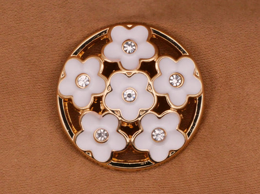 Daisy Flower Cluster Rhinestone White Enamel Gold Metal 23mm