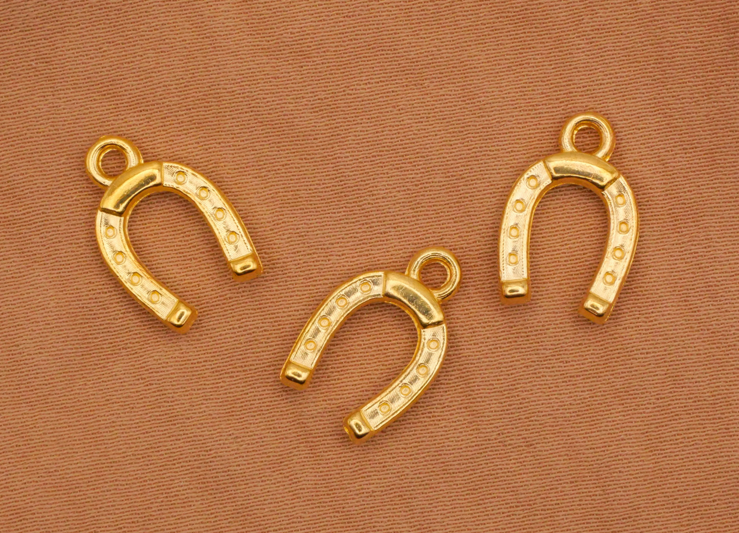 Horseshoe Charm Gold Metal Set of Three Embellishments 10x14mm