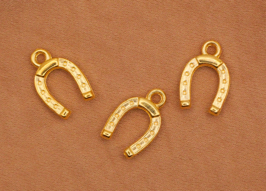 Horseshoe Charm Gold Metal Set of Three Embellishments 10x14mm