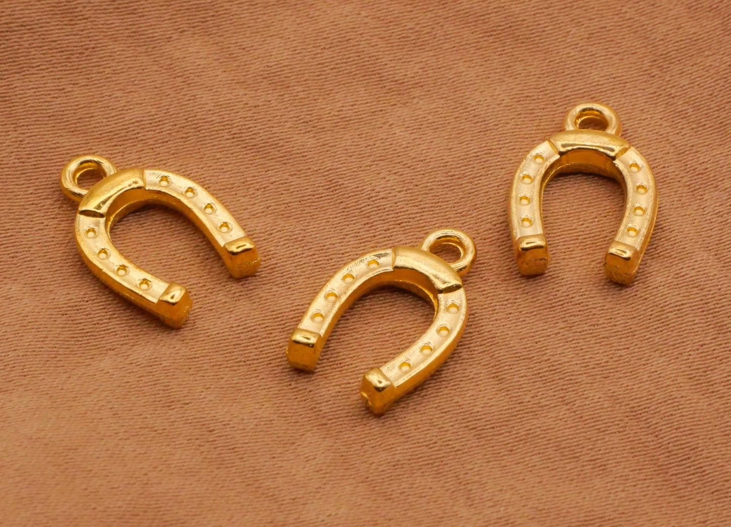 Horseshoe Charm Gold Metal Set of Three Embellishments 10x14mm