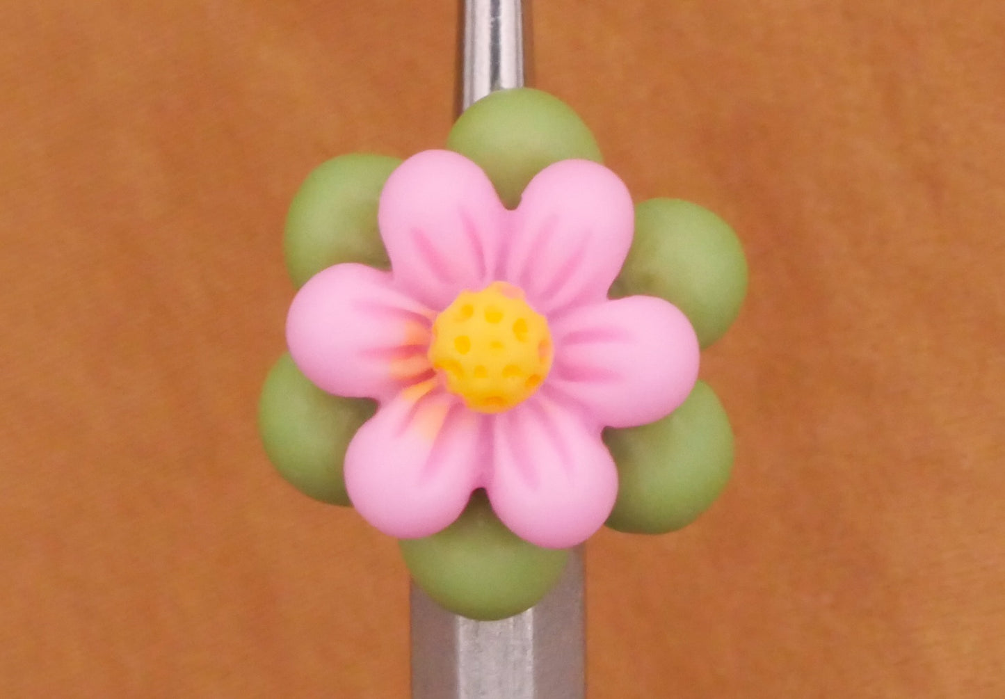 Flower Dainty Pink Green Plastic Set of Three Buttons 13mm