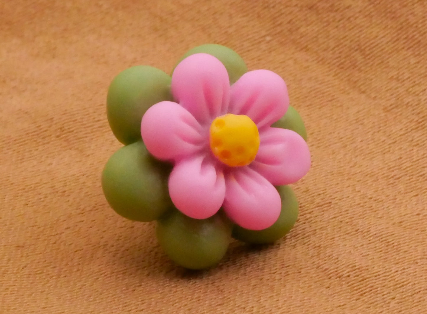 Flower Dainty Pink Green Plastic Set of Three Buttons 13mm