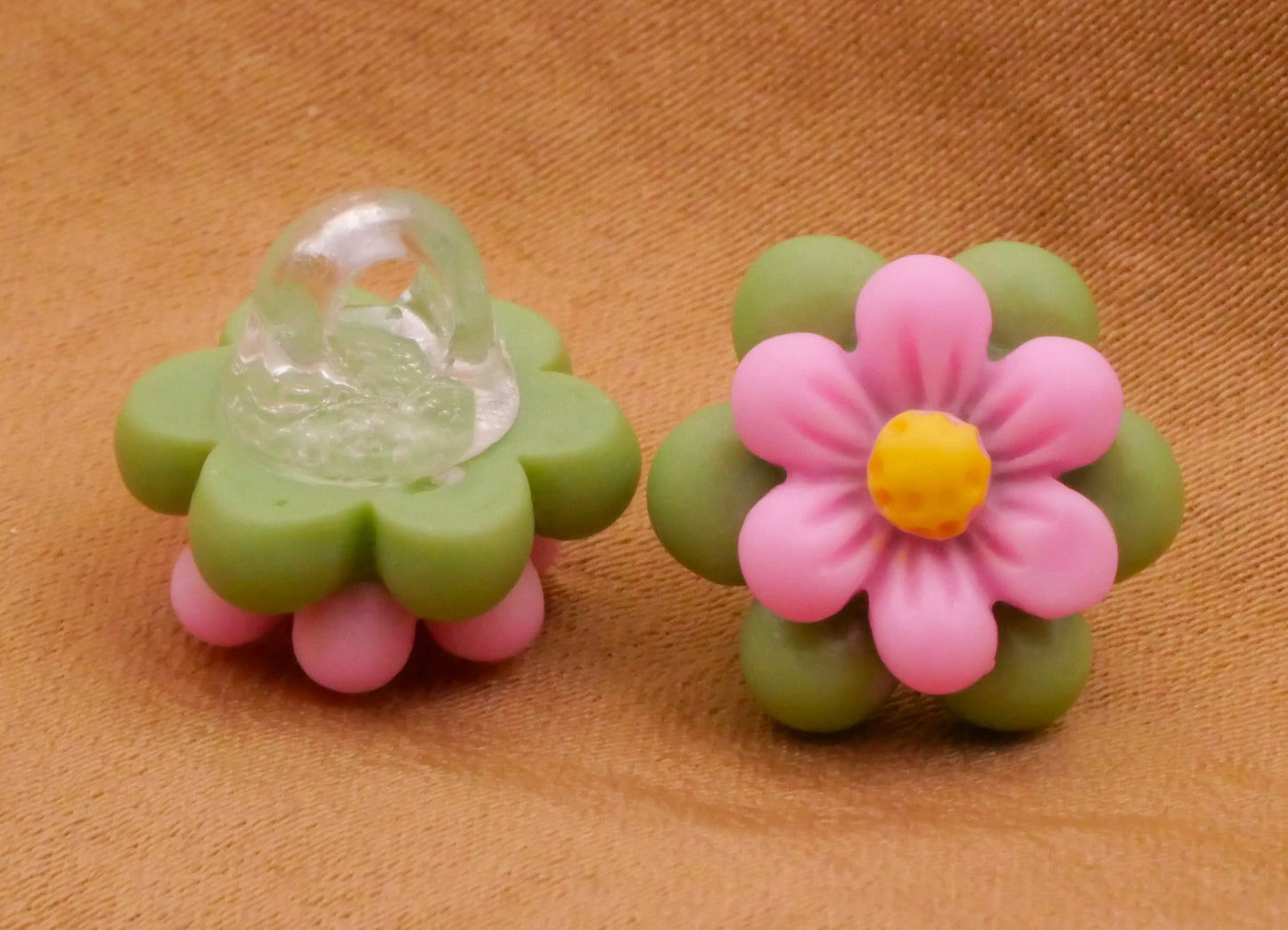 Flower Dainty Pink Green Plastic Set of Three Buttons 13mm