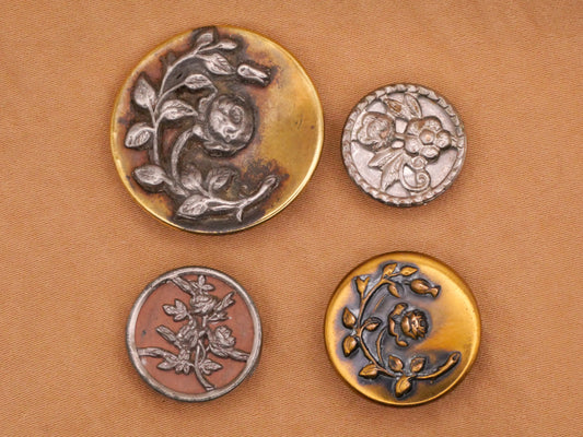 Rose Bush Flower Antique Metal Button Various 15-26mm