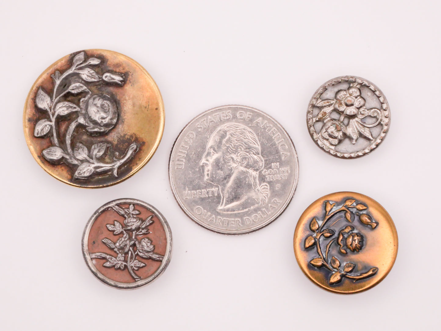 Rose Bush Flower Antique Metal Button Various 15-26mm