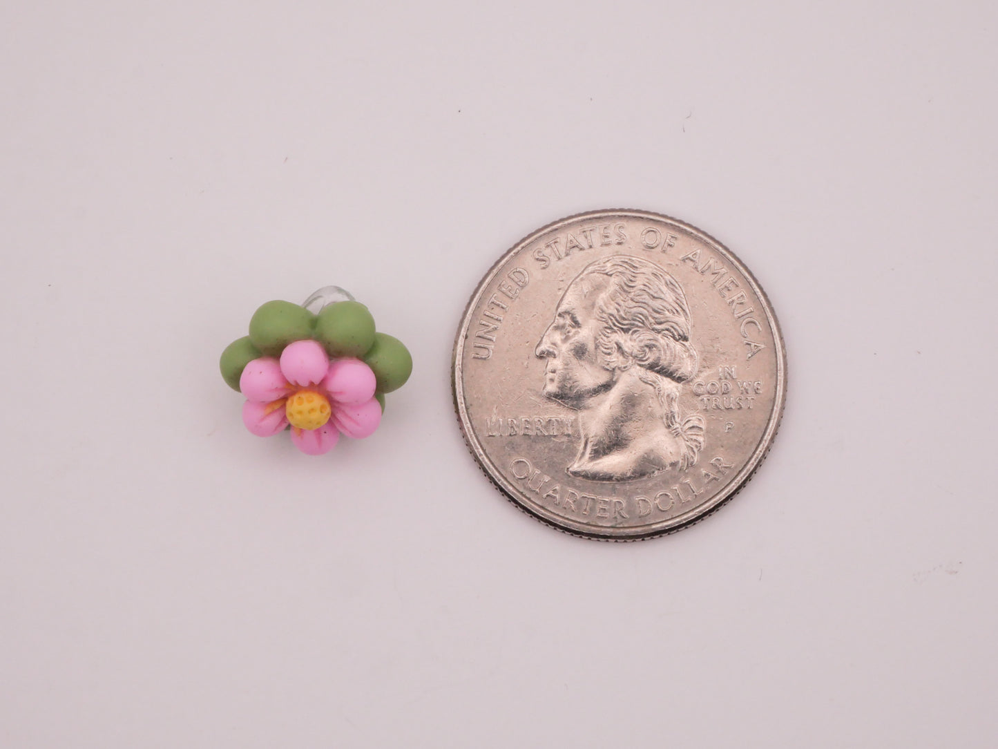 Flower Dainty Pink Green Plastic Set of Three Buttons 13mm