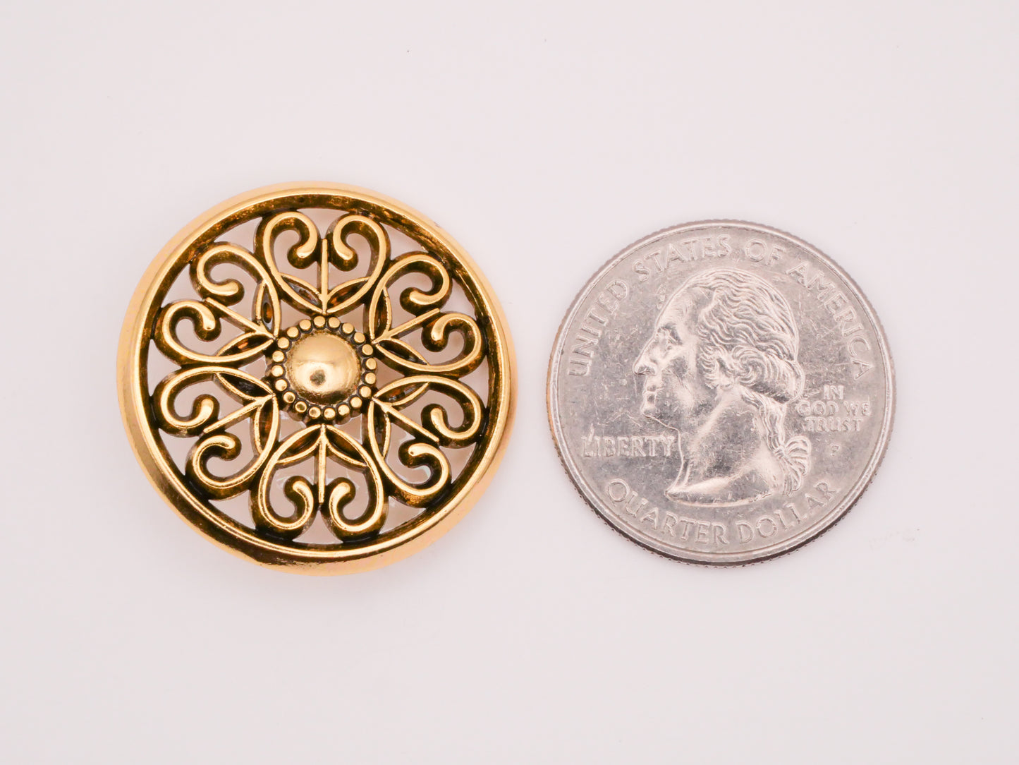 Heart Filigree Flower Gold Brass Metal Button 28mm