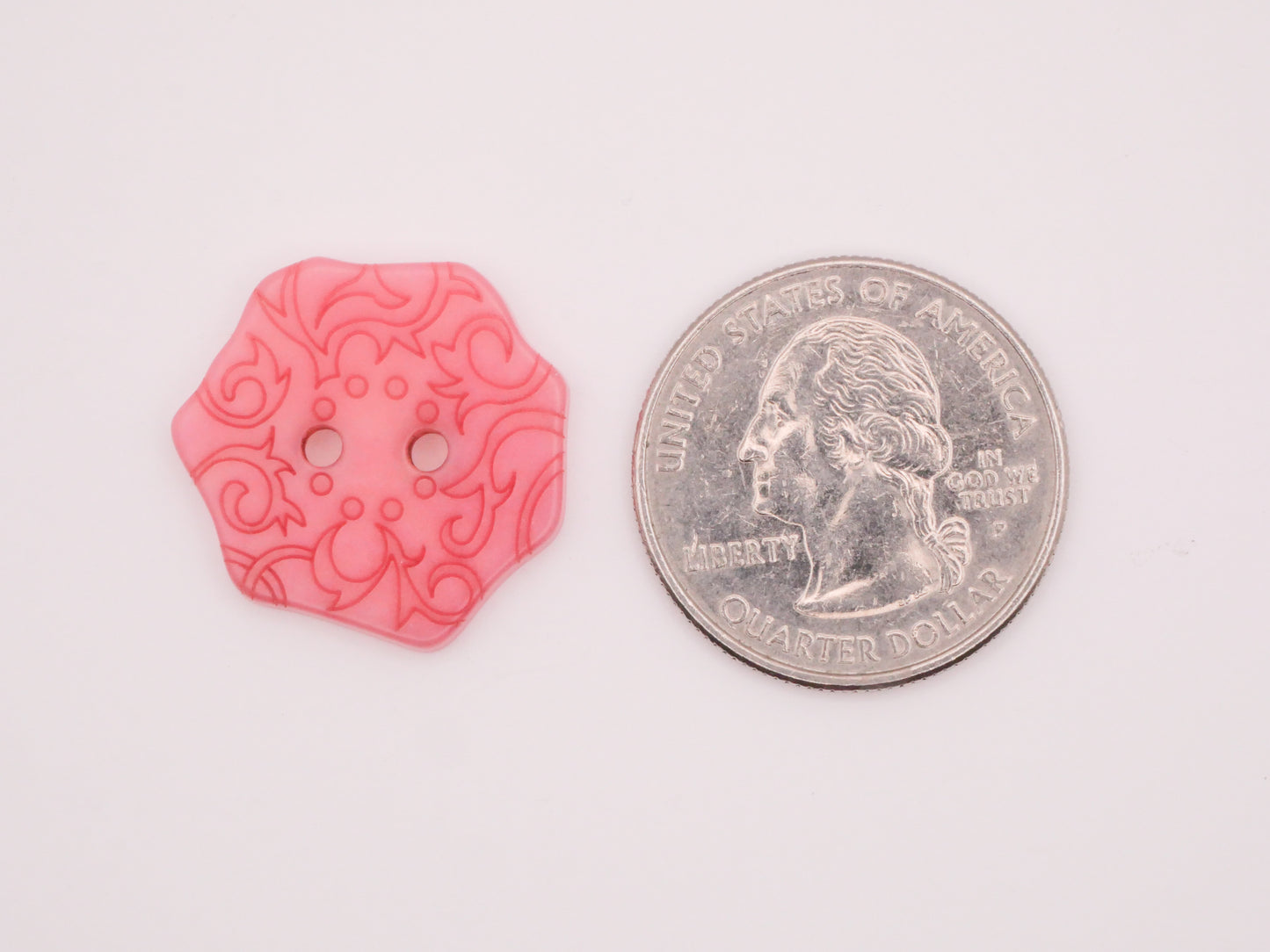 Pink Polygon Etched Filigree Plastic Sew-Thru Button 22mm