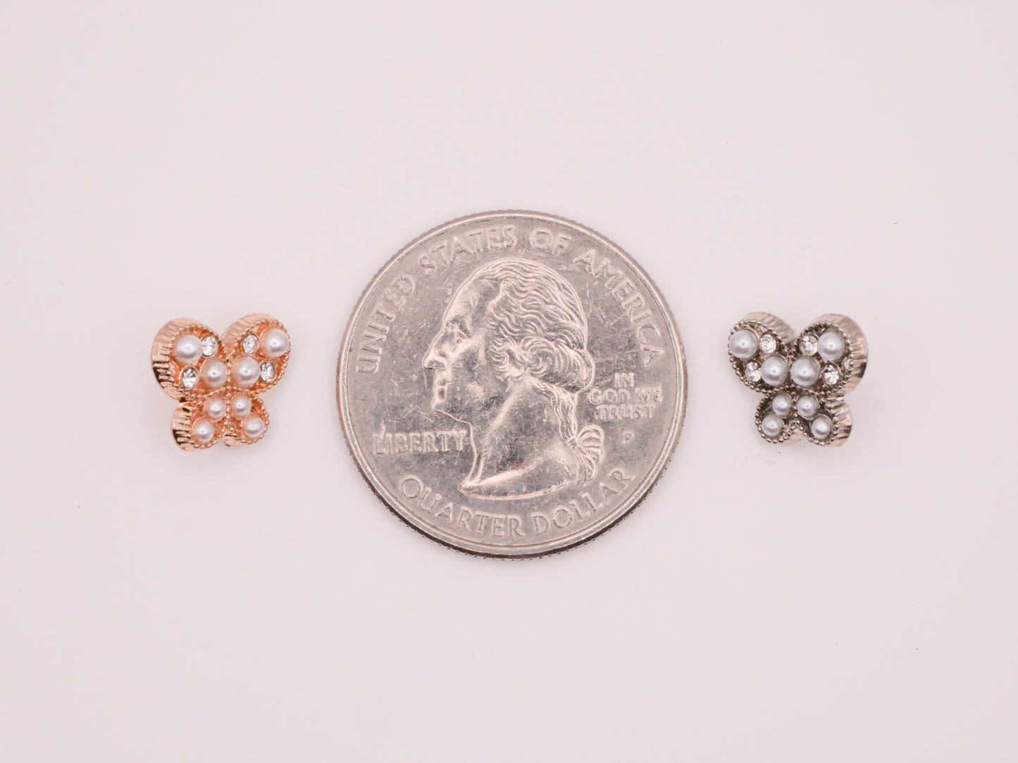 Butterfly Pearl Rhinestone Silver Gold Small Button Various 9x11mm