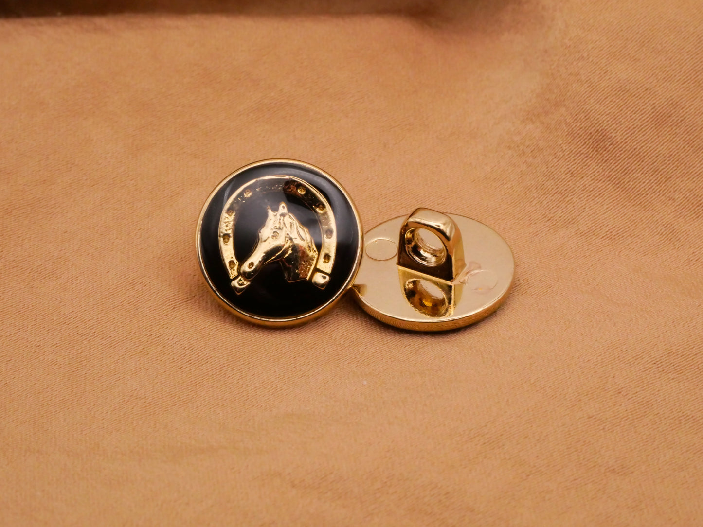 Horse Horseshoe Black Enamel Gold Metal Button 15mm