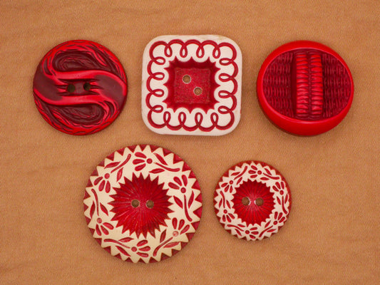 Buffed Celluloid Red White Early Plastic Vintage Button Various 19-28mm